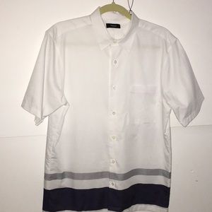 Theory- New M Untucked Striped Short Sleeve Shirt